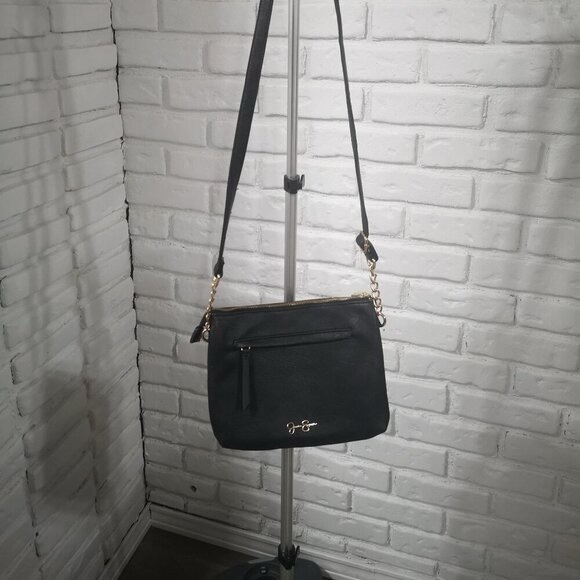 Jessica Simpson Black with Gold Tone Accents Faux Leather Crossbody Bag - Picture 1 of 8